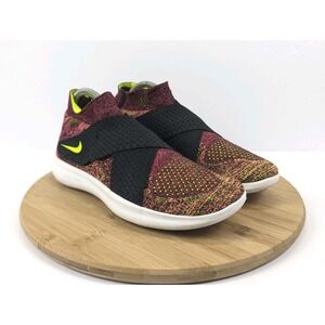 Nike Free RN Flyknit 2017 Women's Shoes Burgundy Yellow Black Size 9 Athletic